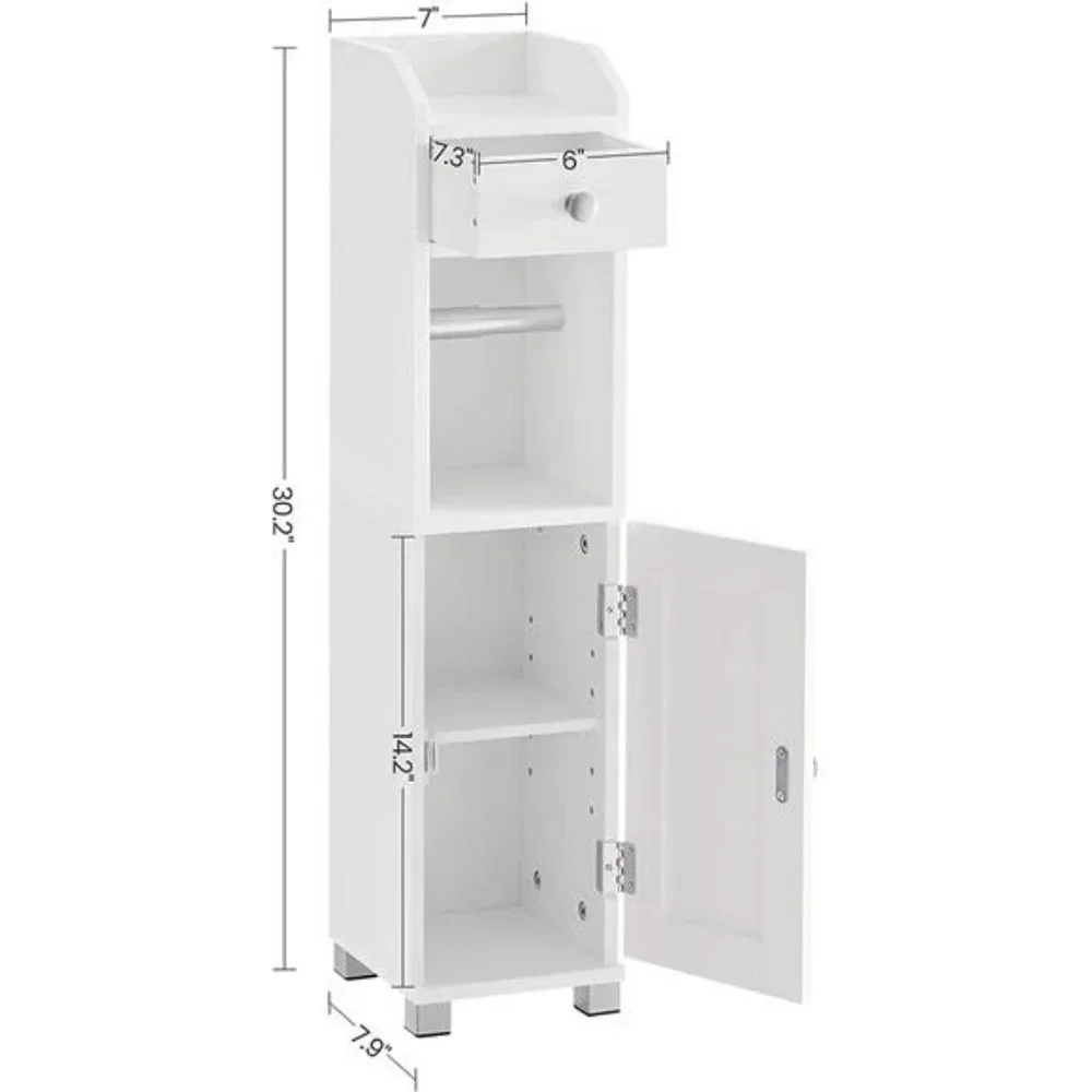 Small Bathroom Storage Cabinet, Toilet Paper Holder with Storage, White